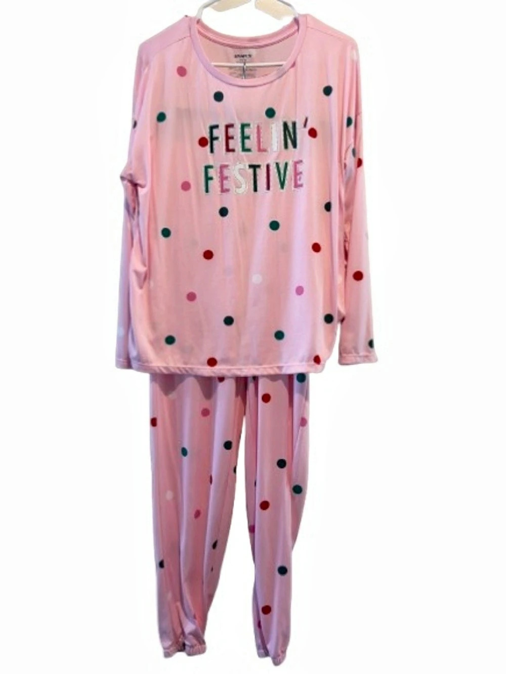 JOYSPUN Feelin' Festive Polka Dot Pajama Set Pink & Green Medium